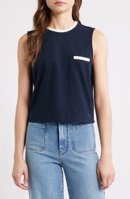 FRAME The Tipped Piqué Pocket Tank