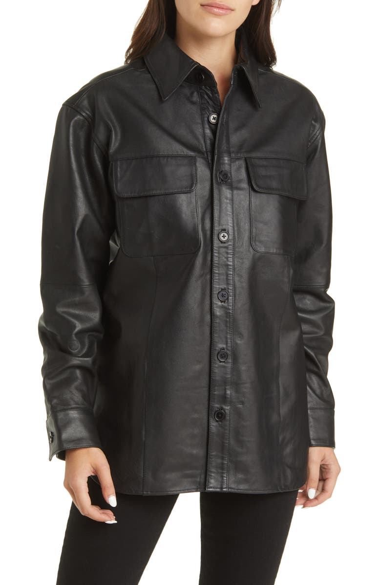 Deadwood Shoreline Recycled Lambskin Leather Shirt Jacket, Alternate, color, 