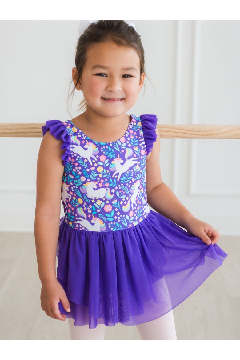 Girls Flutter Sleeve Leotard, Alternate, color, Unicorn Meadow