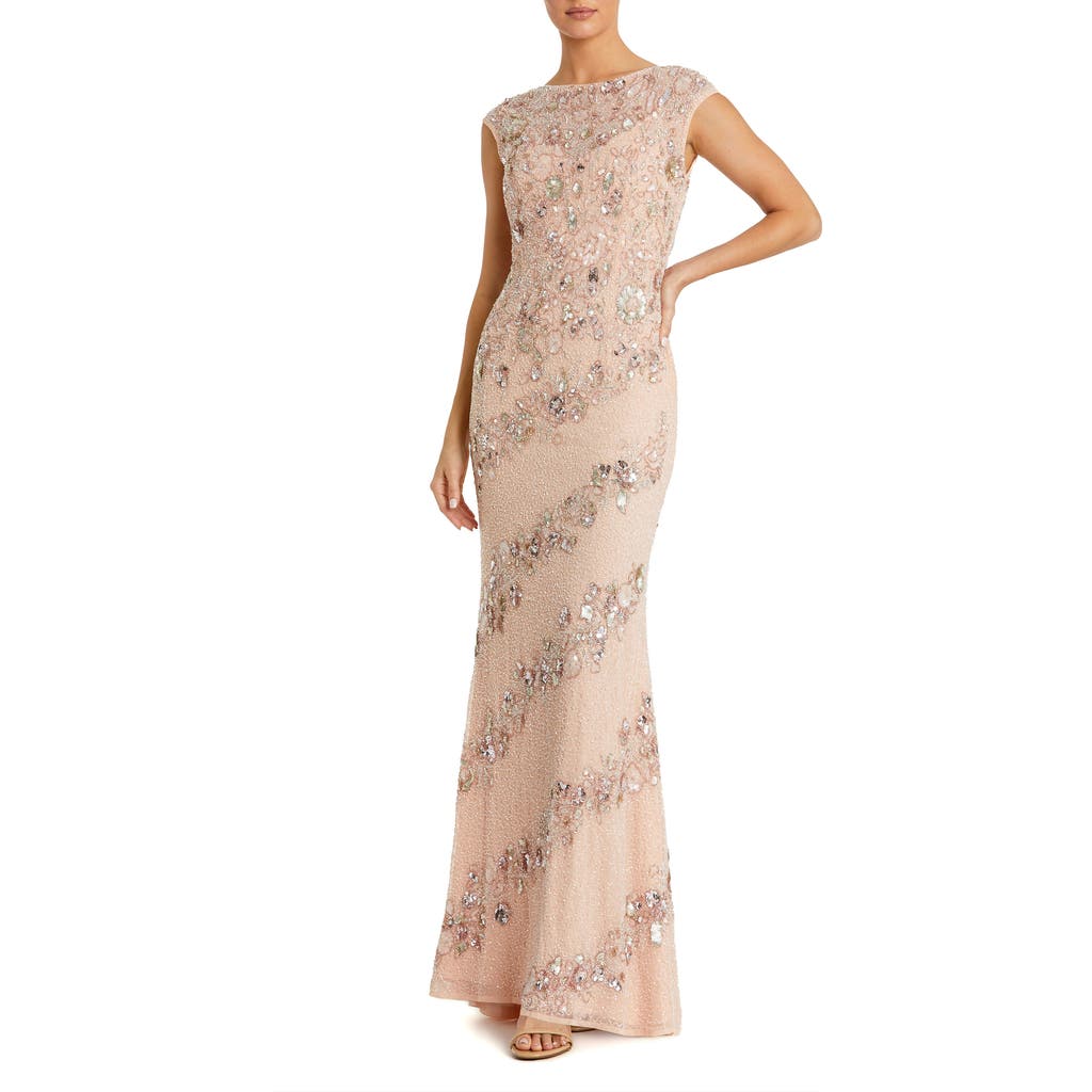 Mac Duggal Womens Embellished Formal Evening Dress In Beige Silver