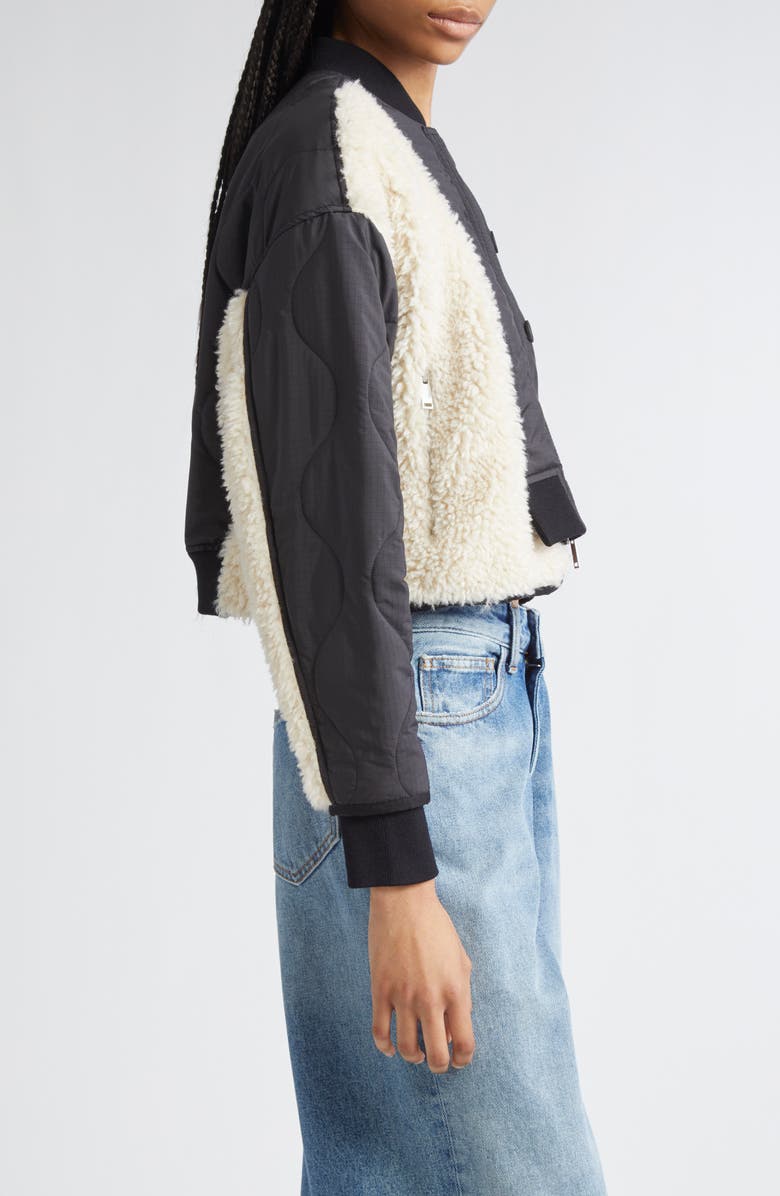 3.1 Phillip Lim High Pile Fleece Trim Quilted Crop Jacket, Alternate, color, Black-Natural