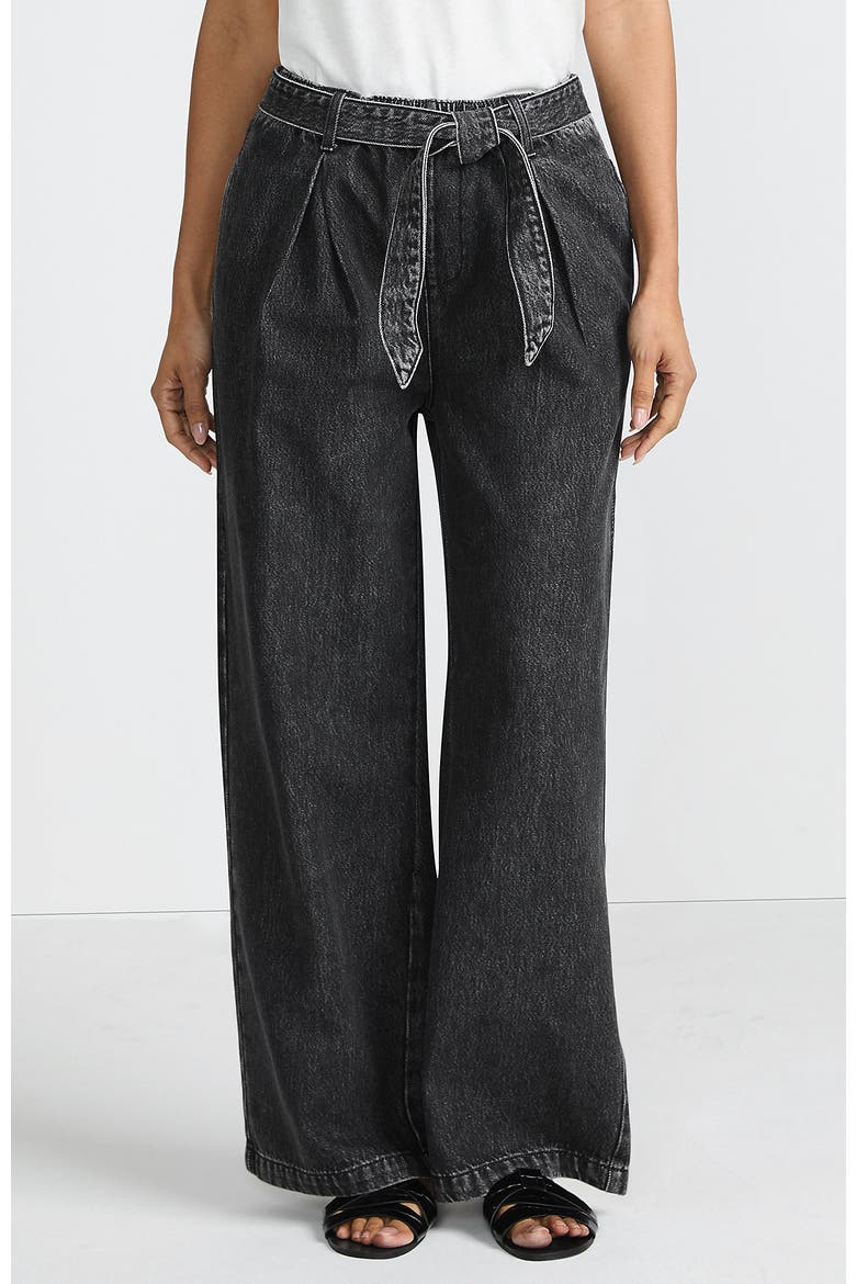 High Ridge Twill Pull On Pleated Wide Leg Pants, Main, color, Black Stone Wash