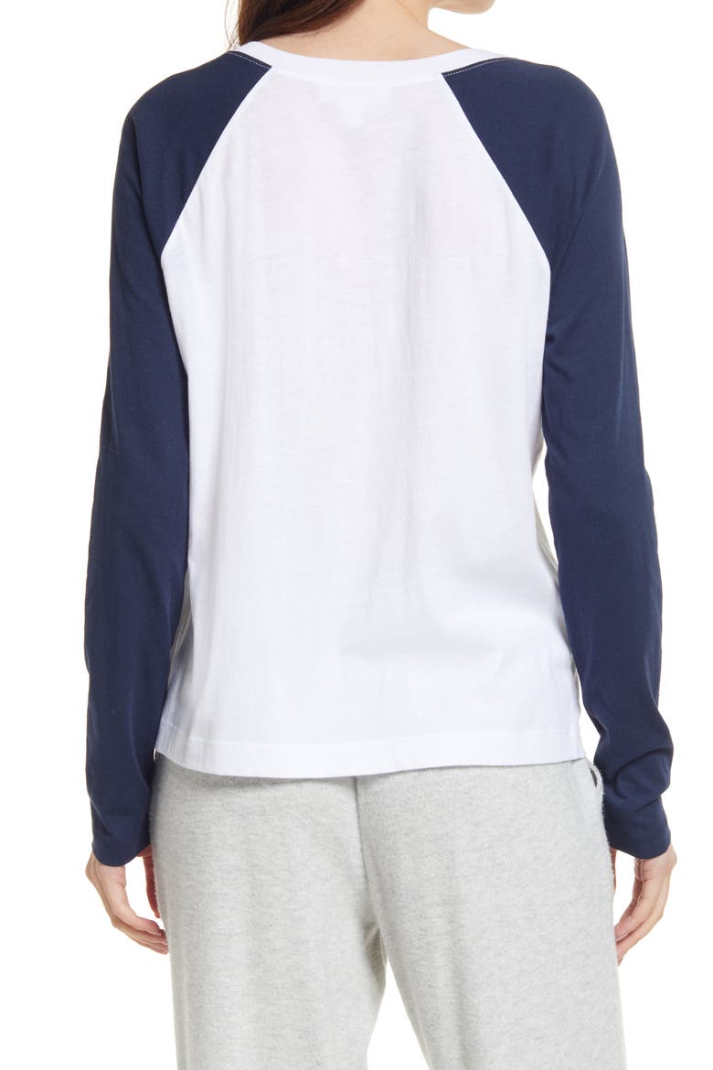 Organic Cotton Blend Long Sleeve Baseball Tee, Alternate, color, WHITE- NAVY BLAZER