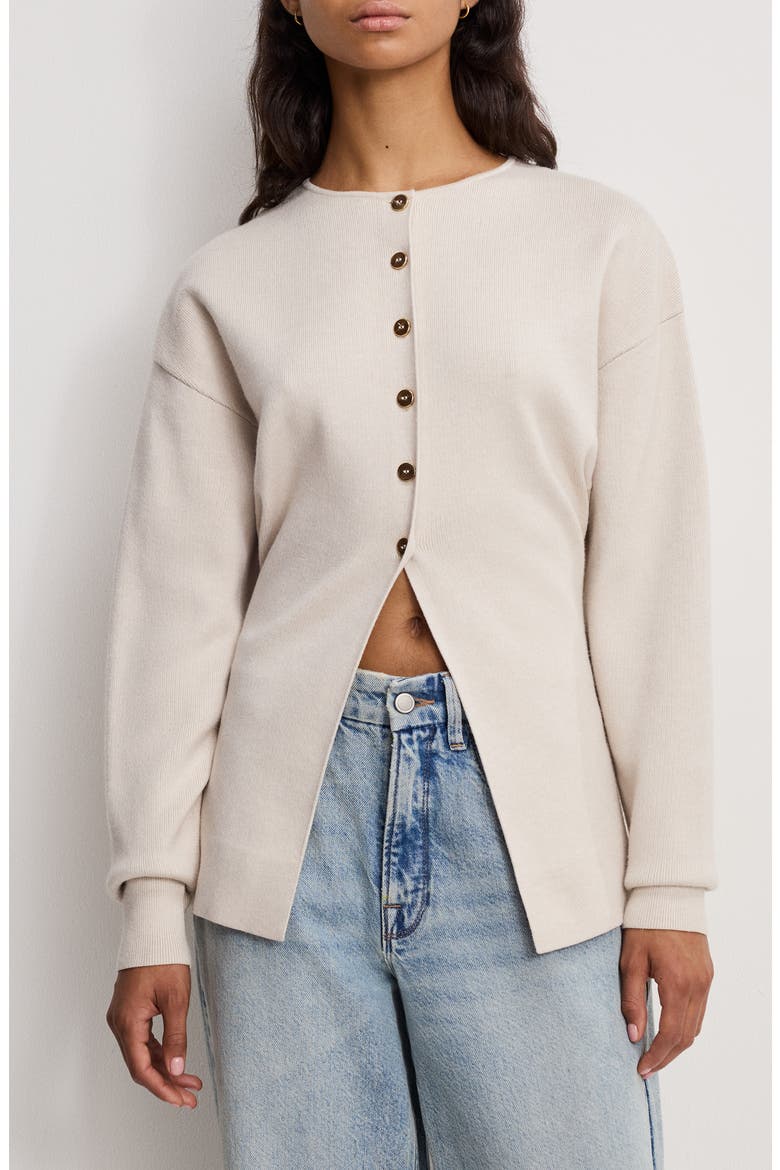 Split Front Button Up Sweater, Main, color, LIGHT TAUPE