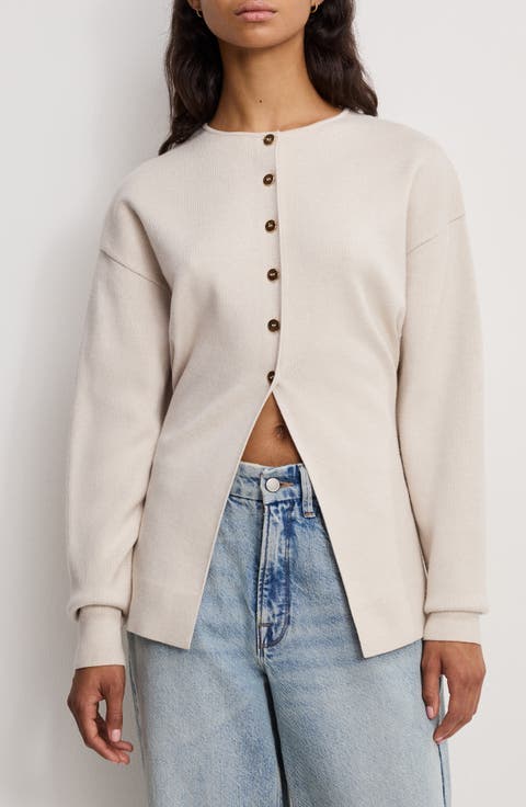 Split Front Button Up Sweater (Regular & Plus)