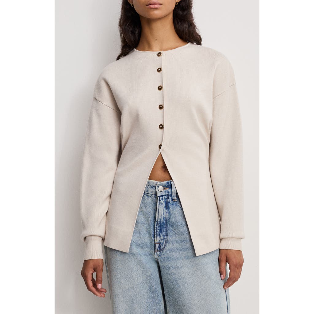 Good American Split Front Button Up Sweater In Neutral