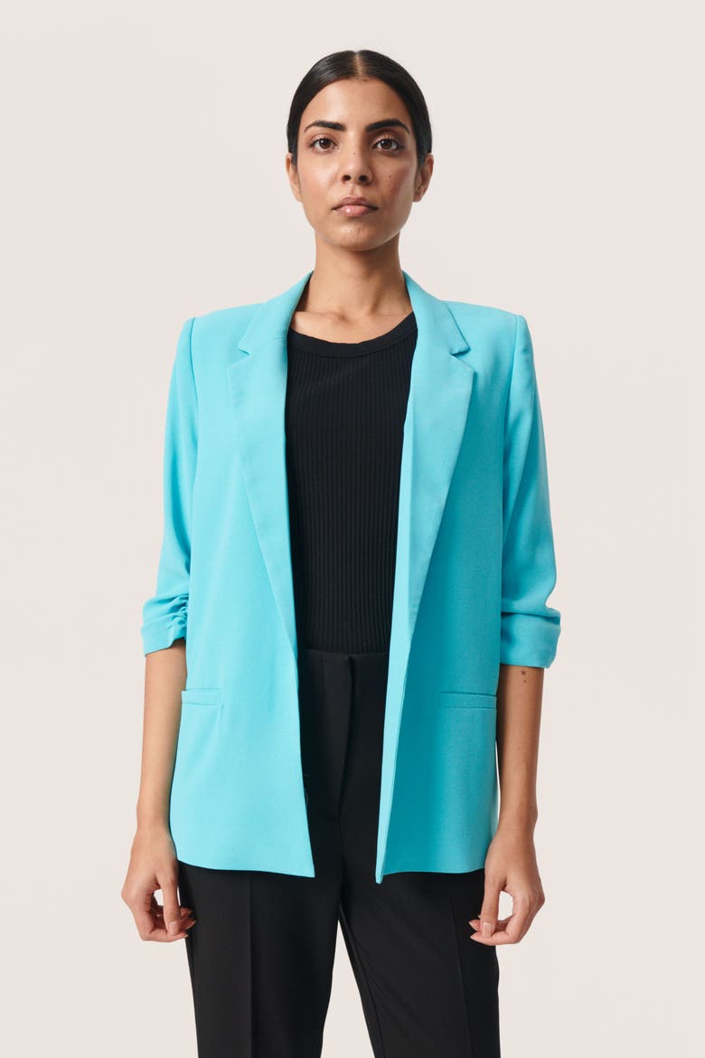 Shirley 3/4 Sleeve Open Front Blazer, Main, color, Sea Jet