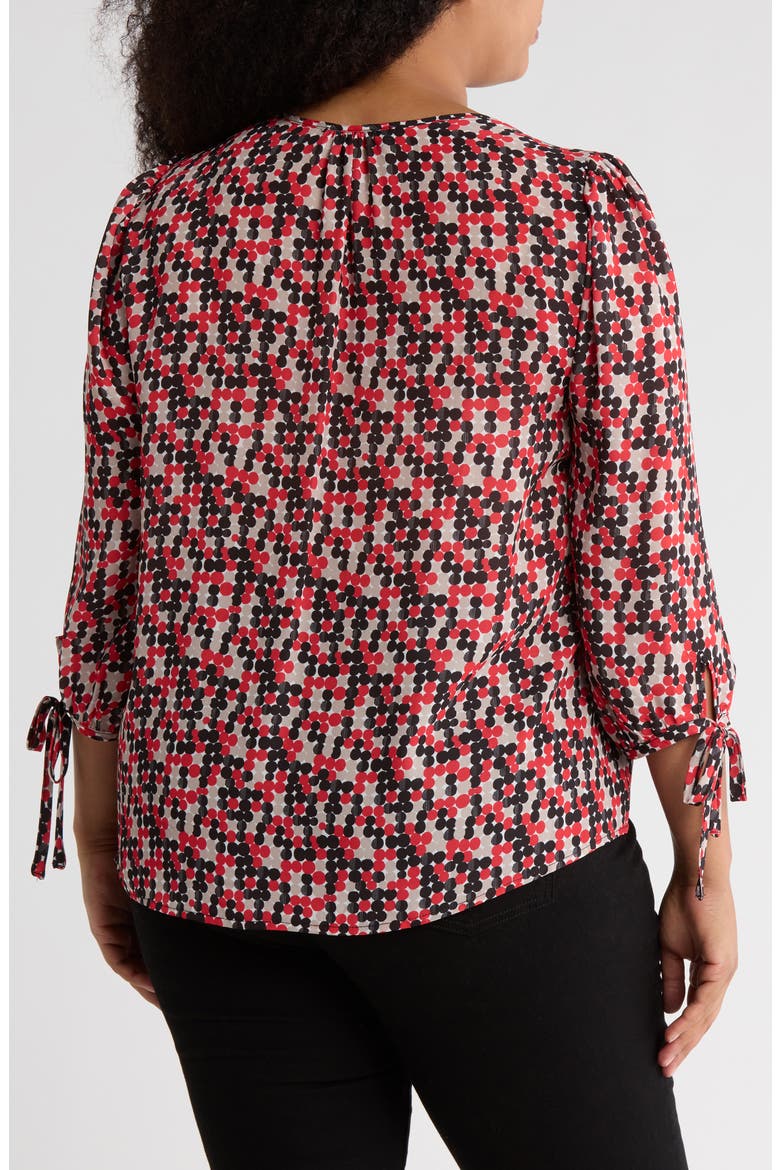Dot Print Balloon Sleeve Top, Alternate, color, RED
