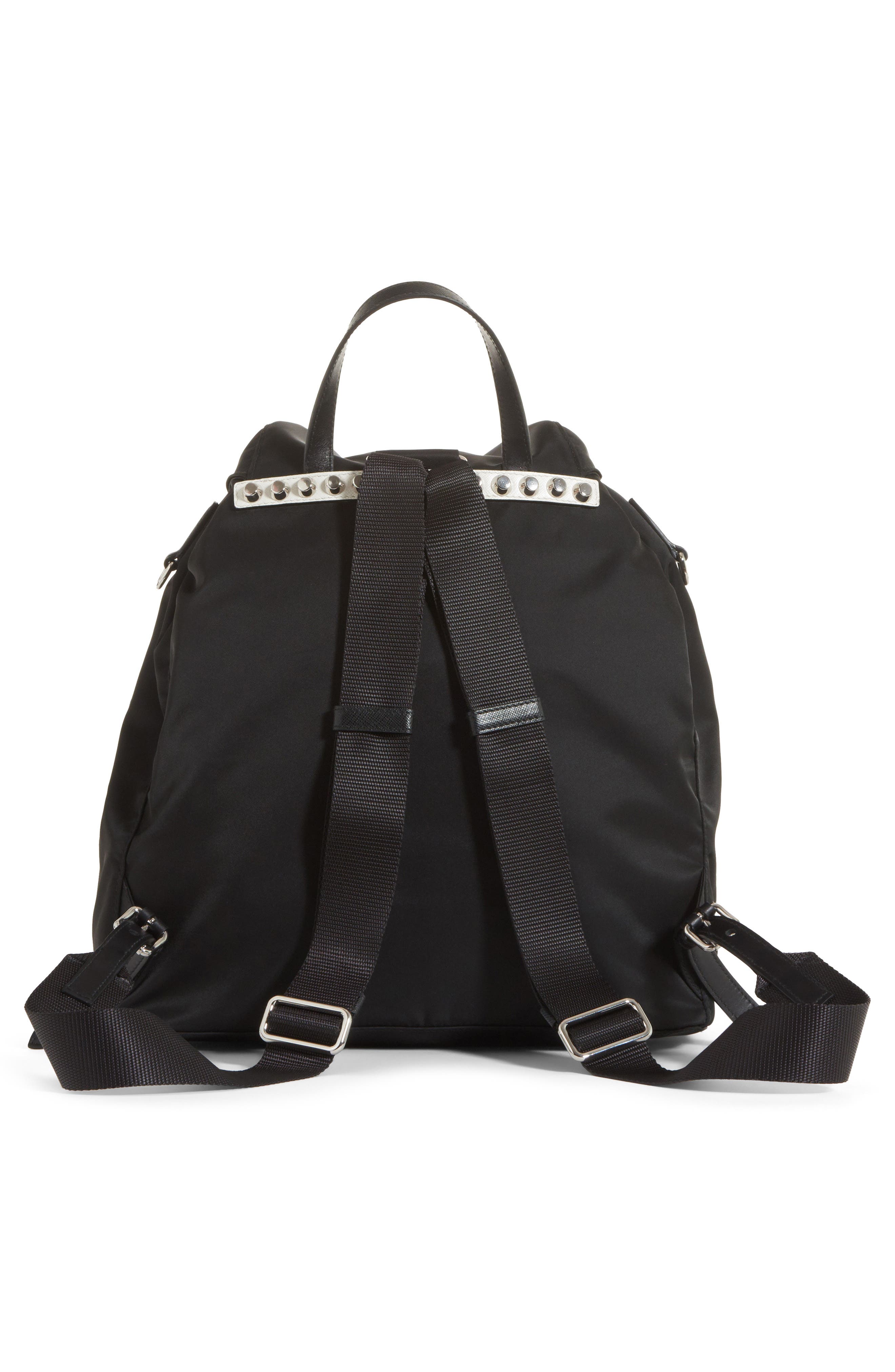 Prada Studded Nylon Backpack, Alternate, color, 