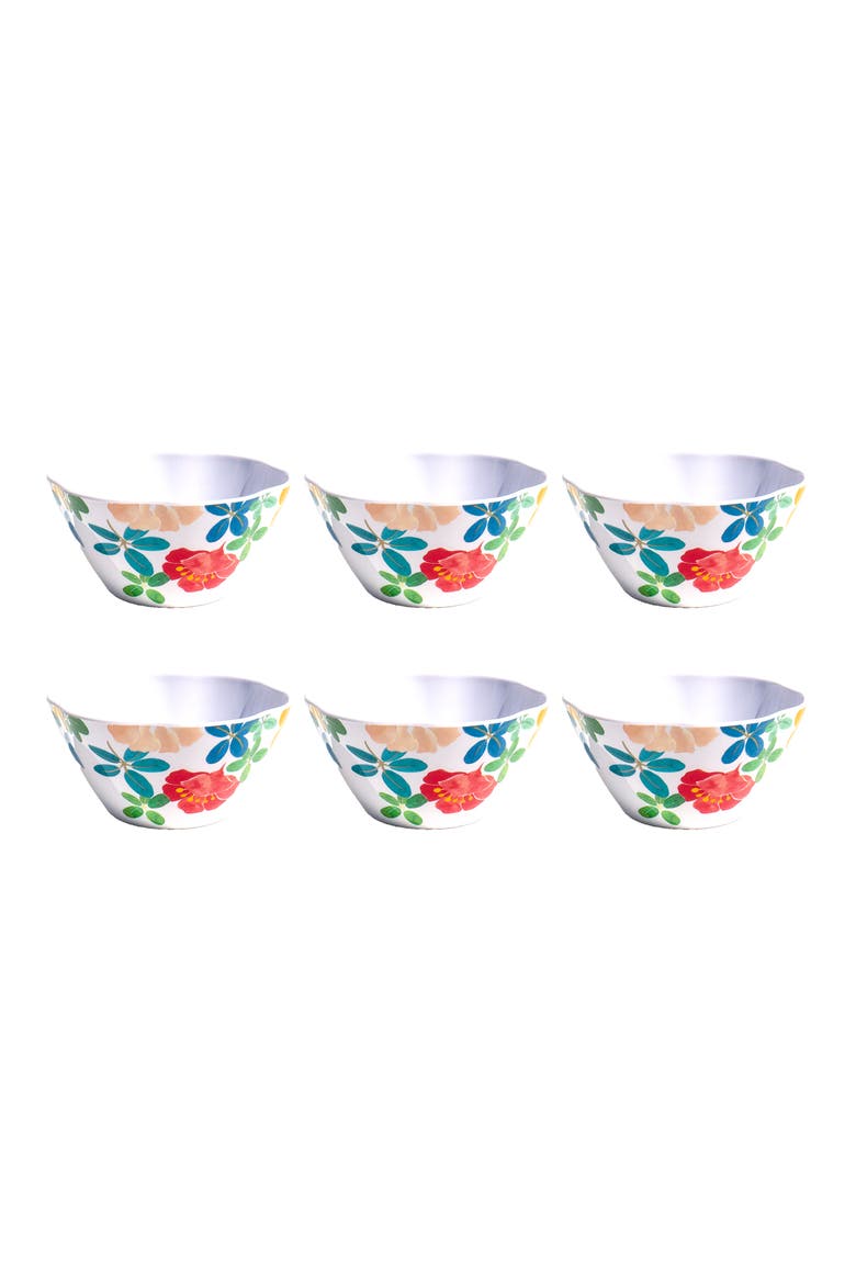 Audrey Floral Set of Six Melamine Cereal Bowls, Main, color, WHITE MULTI