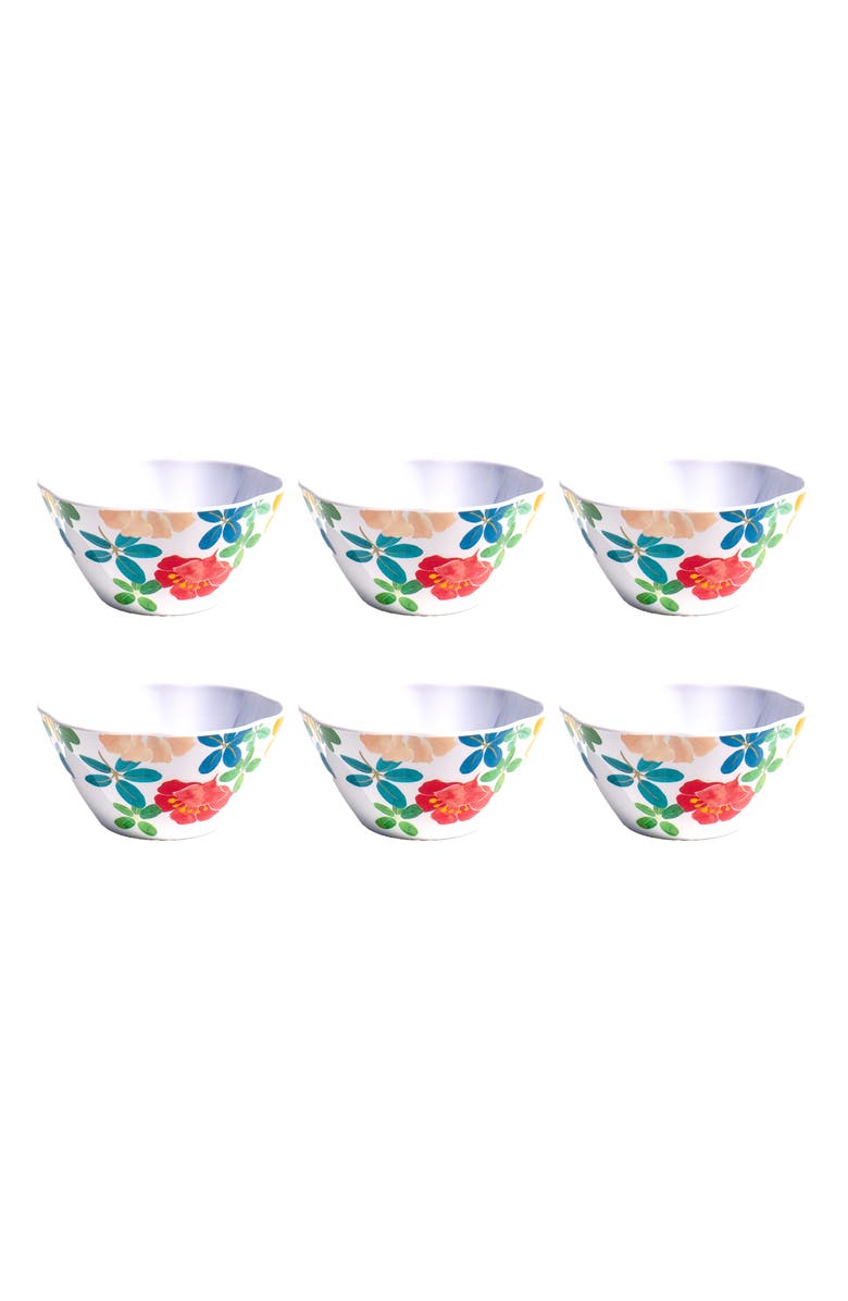 TarHong Audrey Floral Set of Six Melamine Cereal Bowls, Main, color, White Multi