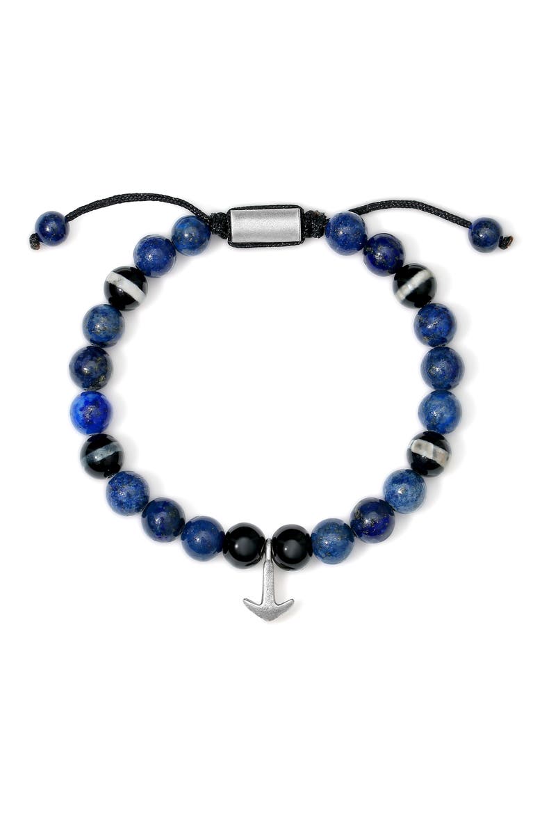 Men's Lapis Lazuli Anchor Beaded Bracelet, Main, color, BLUE