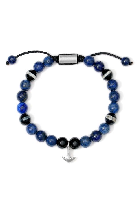 Men's Lapis Lazuli Anchor Beaded Bracelet