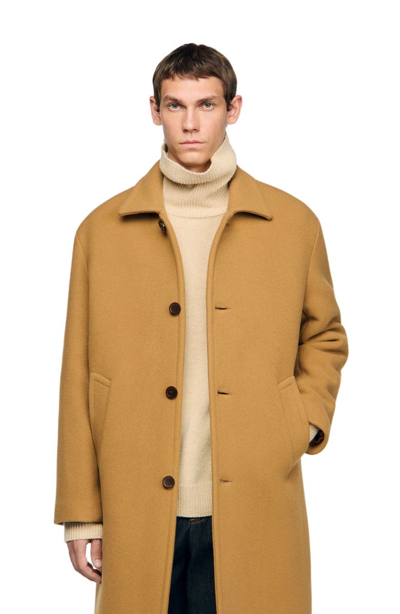 SANDRO Wool and cashmere coat, Alternate, color, Camel