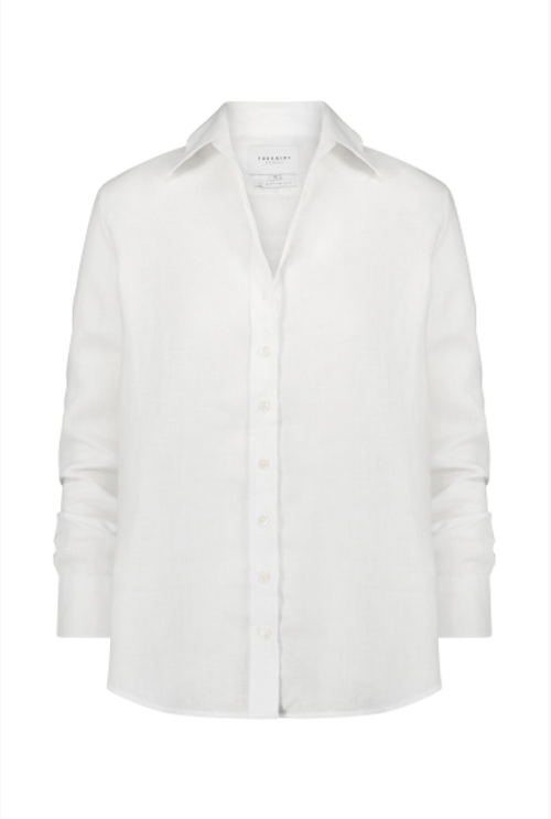 The Shirt By Rochelle Behrens The Jet Set Boyfriend Shirt In White