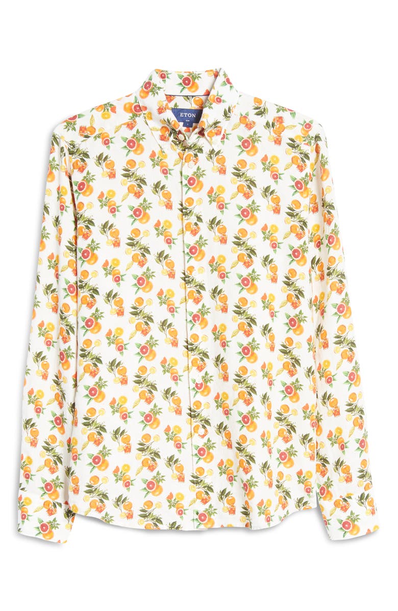 Eton Slim Fit Citrus Print Linen Button-Down Shirt, Alternate, color, 