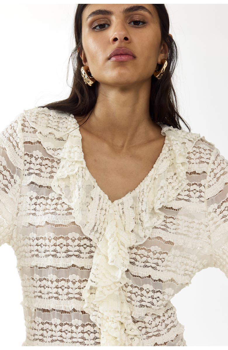 H&M Lace-look jersey blouse, Alternate, color, Cream