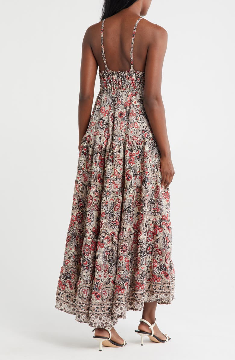 La Fiorentina Irene Paisley Floral Tiered Maxi Dress, Alternate, color, Ivory/ Pink