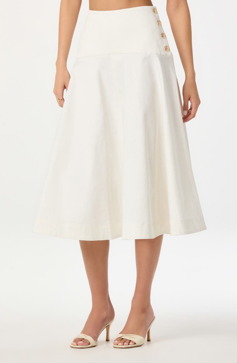 ASTR the Label Drop Waist Stretch Cotton Midi Skirt, Main, color, Off White