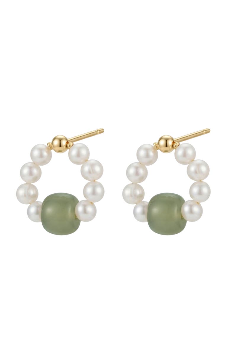 Isa Beaded pearl jade hoop earrings, Alternate, color, Light green