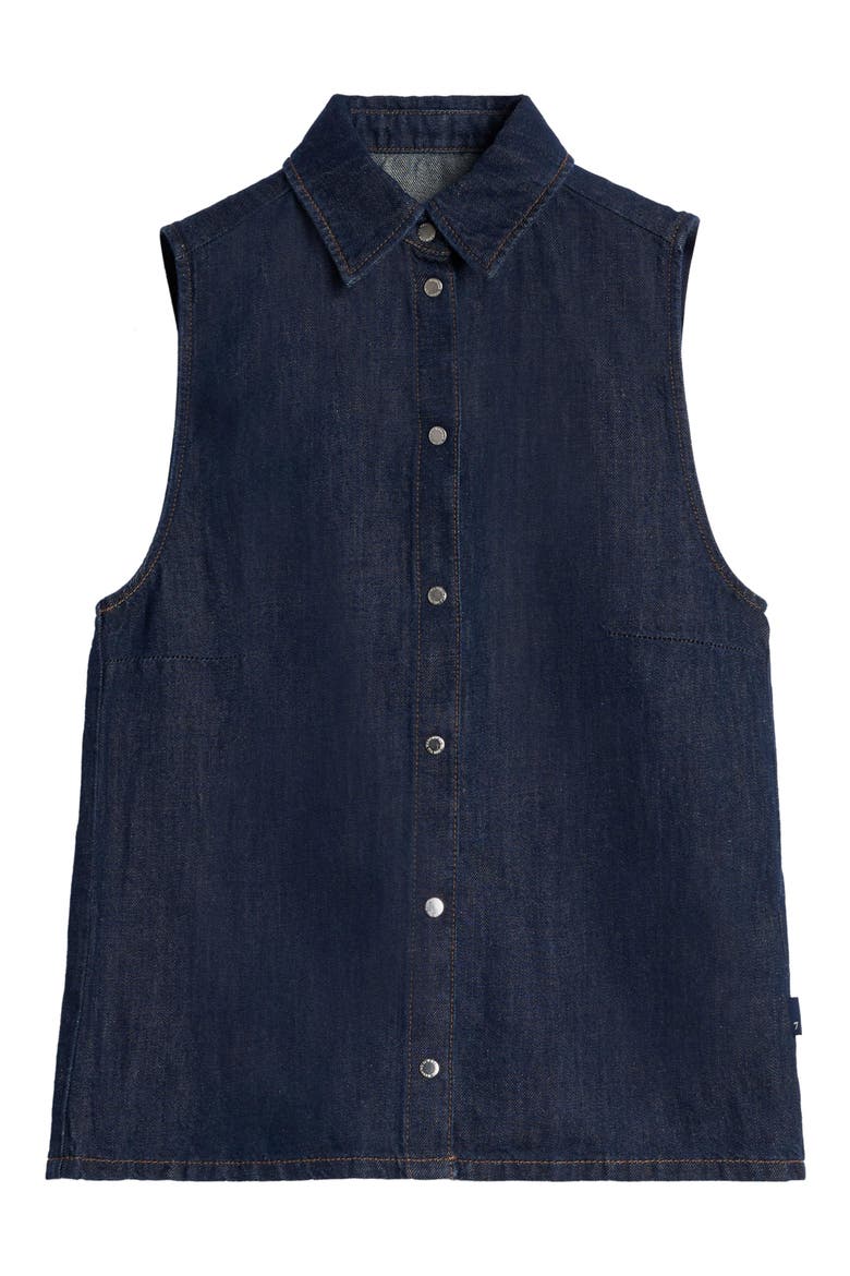 Sleeveless Cotton & Linen Denim Snap-Up Shirt, Alternate, color, BLOSSOM