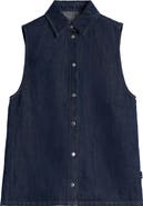 7 For All Mankind Sleeveless Cotton & Linen Denim Snap-Up Shirt