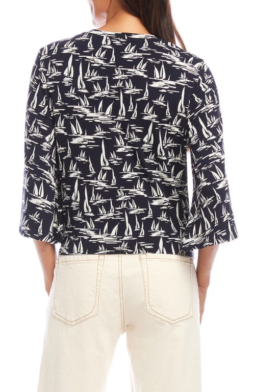 Karen Kane Sailboat Print Flare Sleeve Shirt In Black