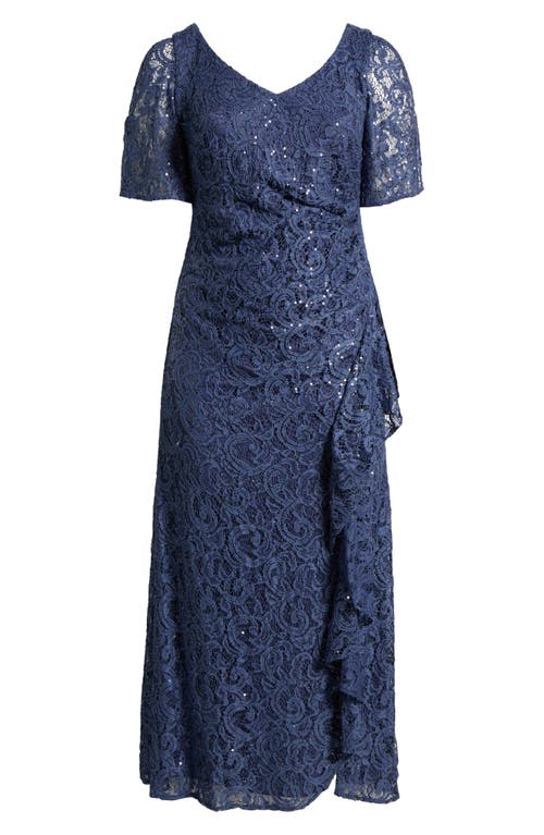 Alex Evenings Plus Size V-neck Ruffle-trim-slit Sequin Dress In Wedgewood
