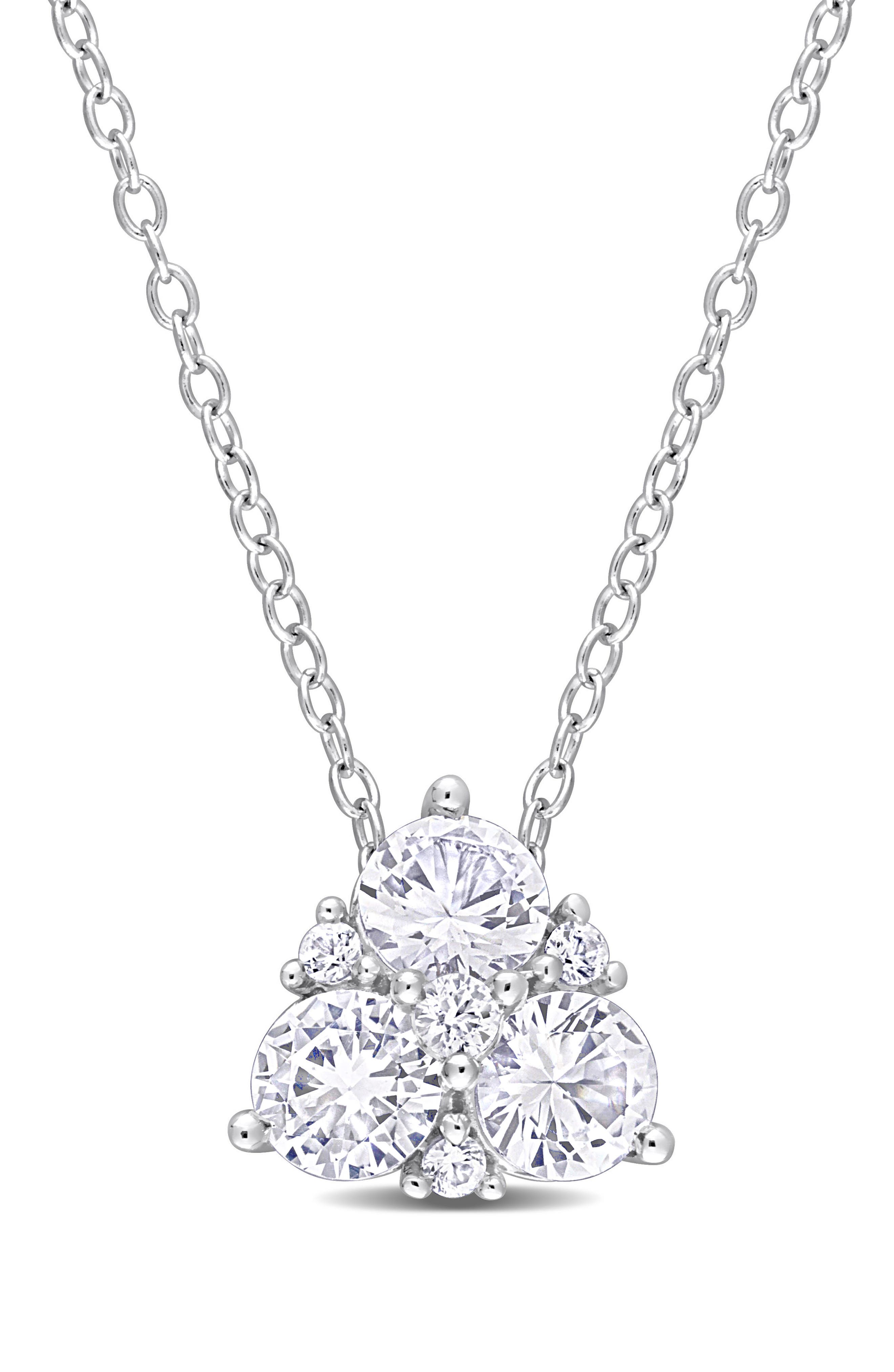 DELMAR Sterling Silver Created White Sapphire Pendant Necklace