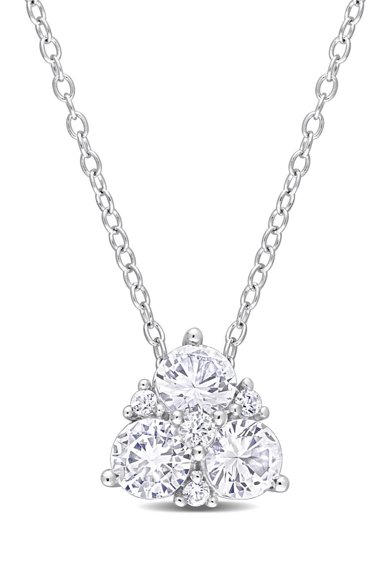 Sterling Silver Created White Sapphire Pendant Necklace, Main, color, SILVER