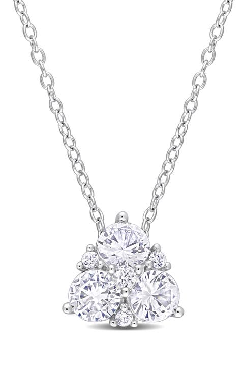 Sterling Silver Created White Sapphire Pendant Necklace