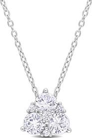 DELMAR Sterling Silver Created White Sapphire Pendant Necklace