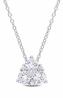 DELMAR Sterling Silver Created White Sapphire Pendant Necklace