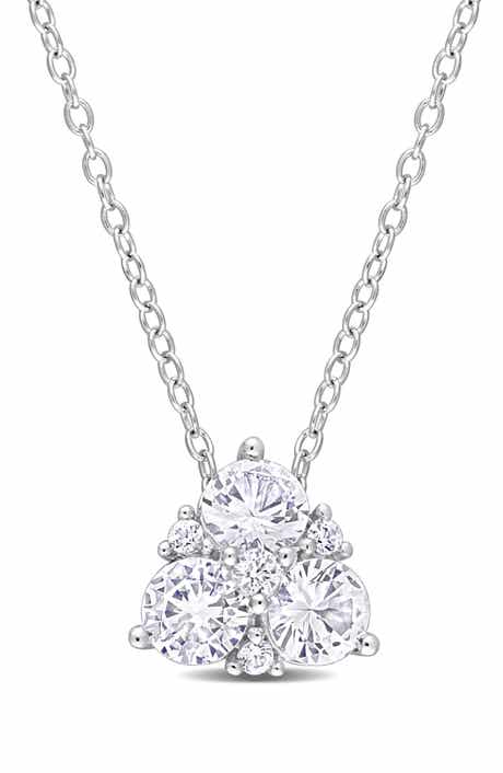DELMAR Sterling Silver Created White Sapphire Pendant Necklace