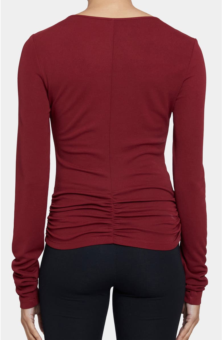 Santorelli CLEA Long Sleeve Fitted Top with Front Ruching, Alternate, color, Carmine Red