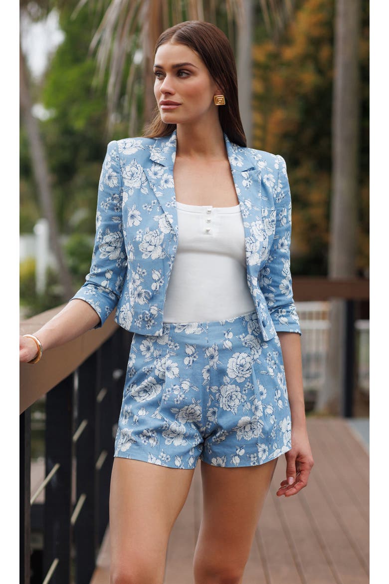 Emmeline Floral Linen Blazer, Alternate, color, Heritage Toile Bl/Wh