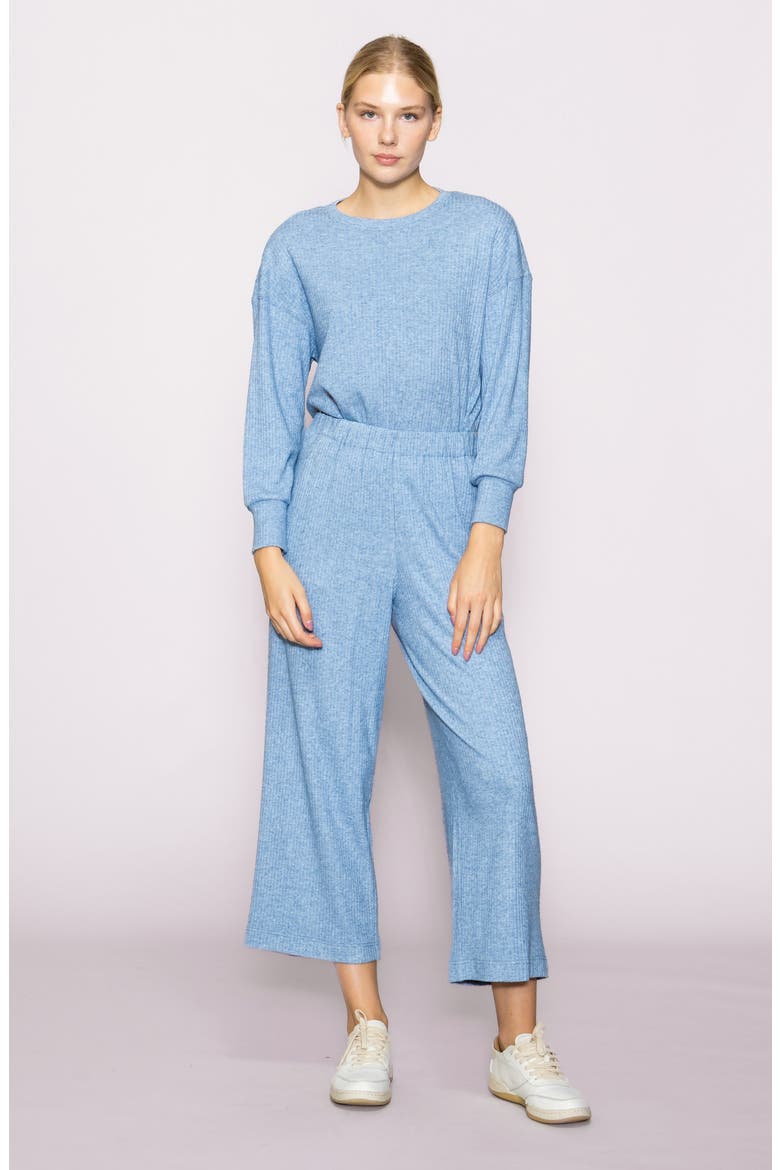 Rib Crop Wide Leg Pants, Alternate, color, HEATHER BLUE