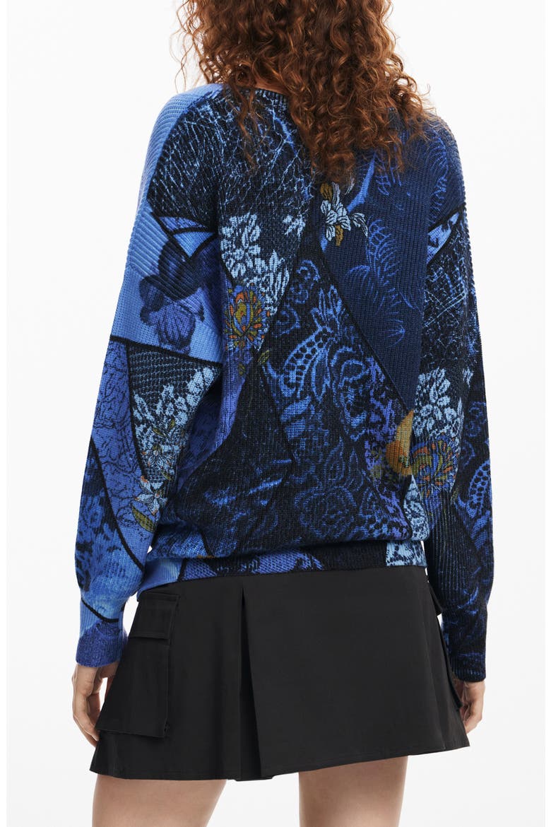 Ocean Floral Print V-Neck Sweater, Alternate, color, BLUE