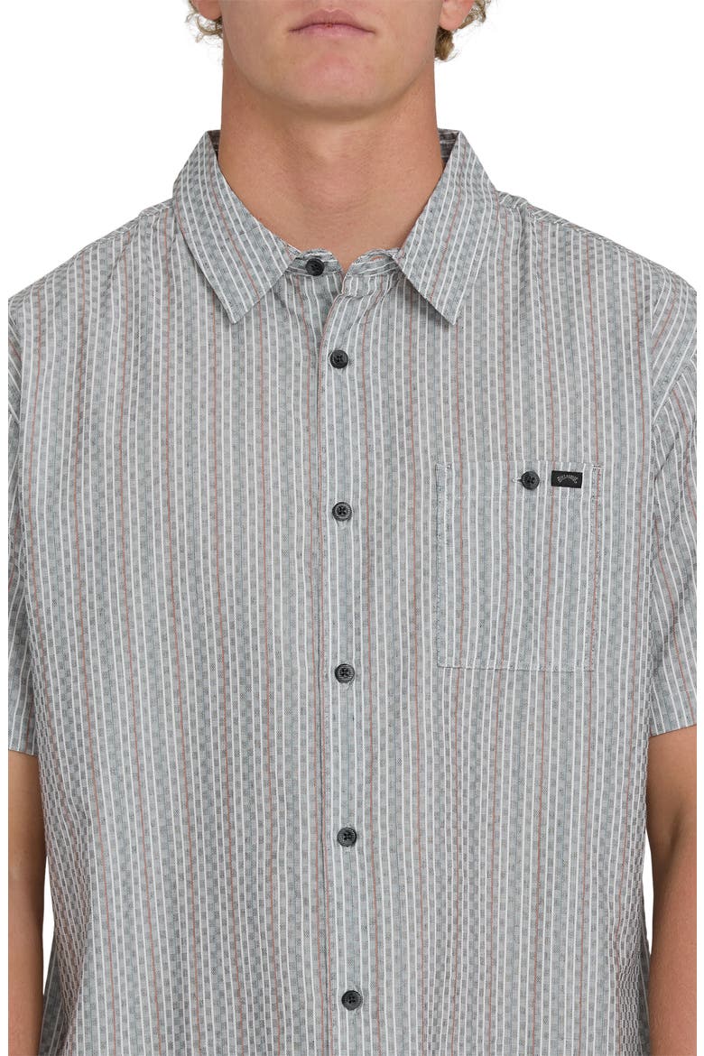 Sundays Stripe Jacquard Short Sleeve Cotton Button-Up Shirt, Alternate, color, FOG GRAY