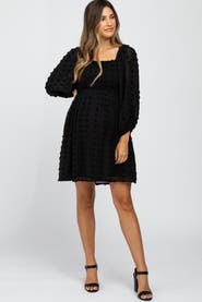 PinkBlush Textured Dot Smocked Square Neck Chiffon Dress
