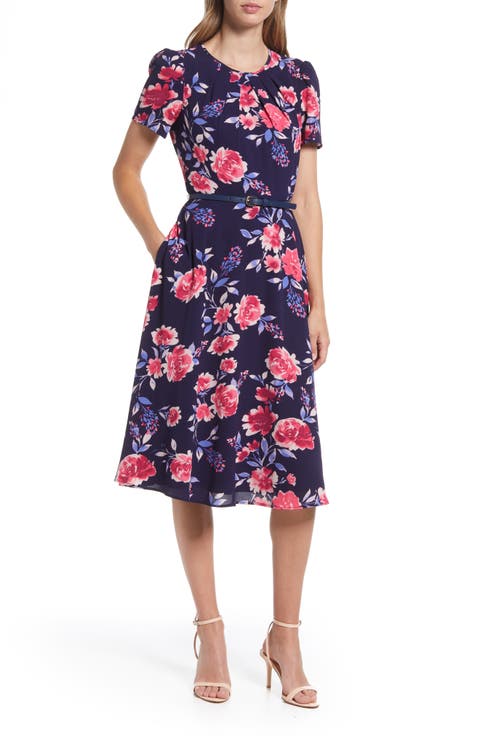 Floral Print Pleated Dress