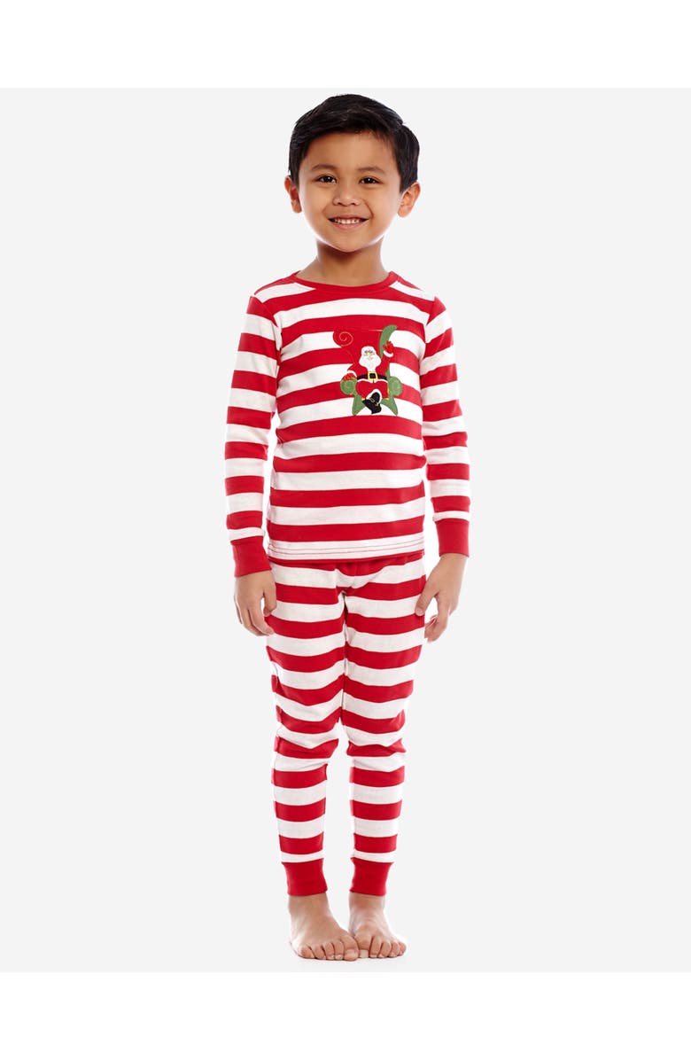 Leveret Kids Cotton Two-Piece Printed Holiday Pajamas, Alternate, color, Striped Red & White Santa