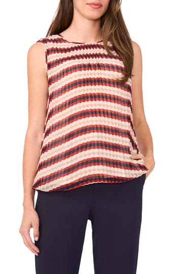 Halogen ® Stripe Pleated Sleeveless Top In Brown
