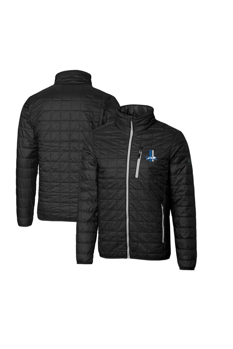 Men's Cutter & Buck Black Detroit Lions Throwback Logo Big & Tall Rainier Eco Insulated Full-Zip Puffer Jacket, Alternate, color, Black