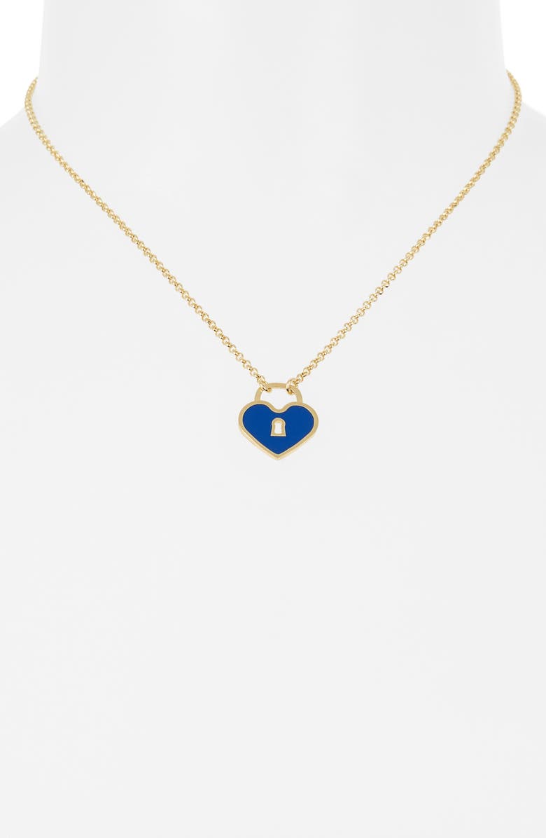 MESHMERISE Heart Lock Pendant Necklace, Alternate, color, Gold/ Blue