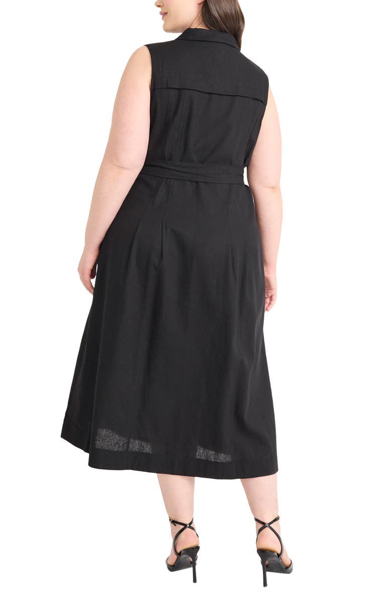 Maggy London Tie Waist Sleeveless Maxi Shirtdress, Alternate, color, Black