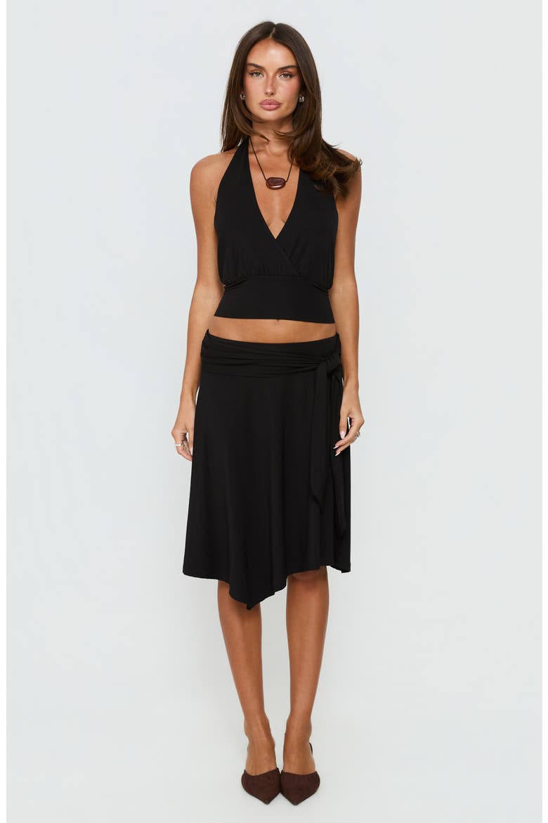 Soft Focus Tie Waist Midi Skirt, Alternate, color, BLACK