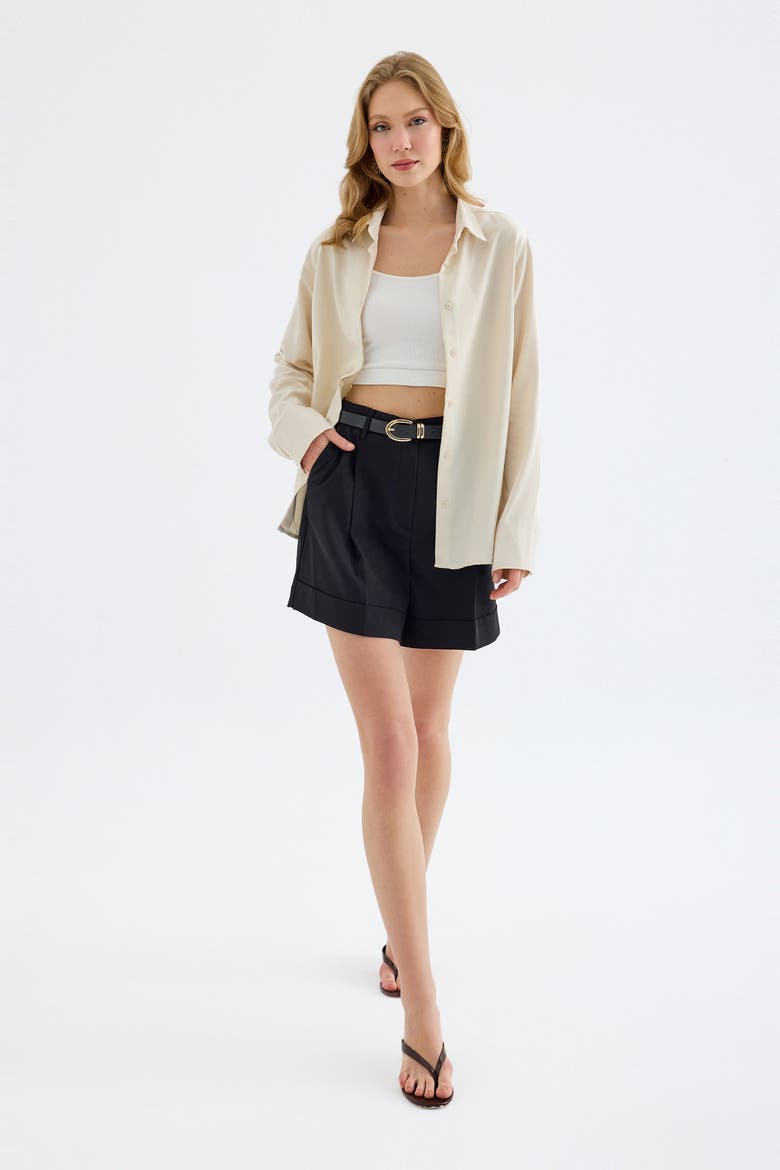 Lina High-Waist Single Pleat Tailored Shorts, Alternate, color, Black