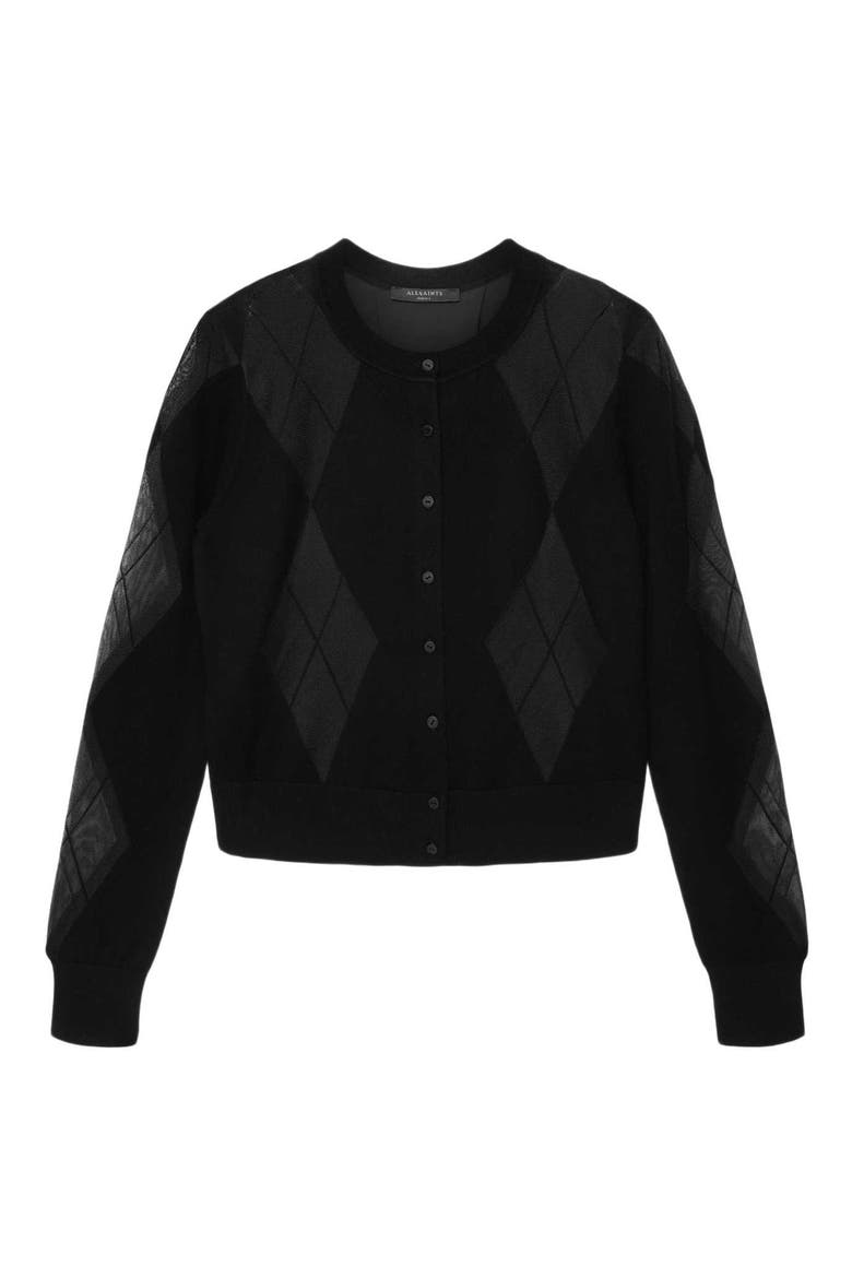 Bern Argyle Merino Wool Cardigan, Alternate, color, BLACK