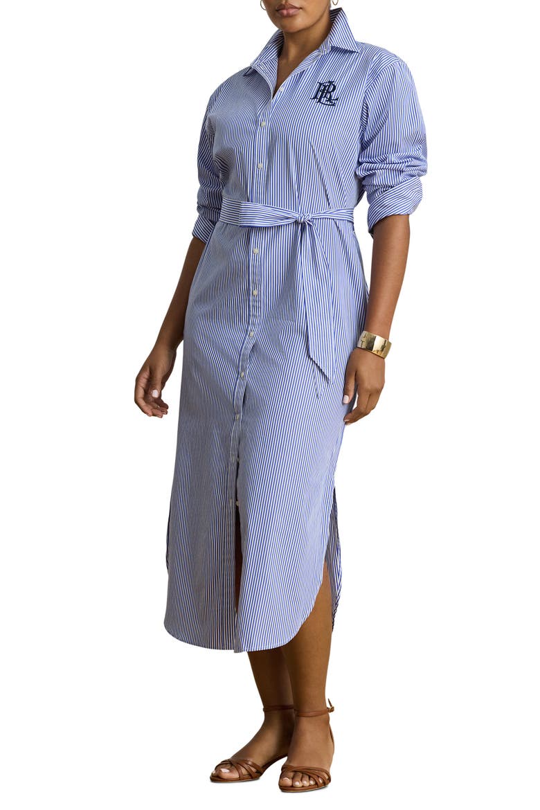 Amity Embroidered Logo Stripe Long Sleeve Cotton Midi Shirtdress, Alternate, color, BLUE/ WHITE